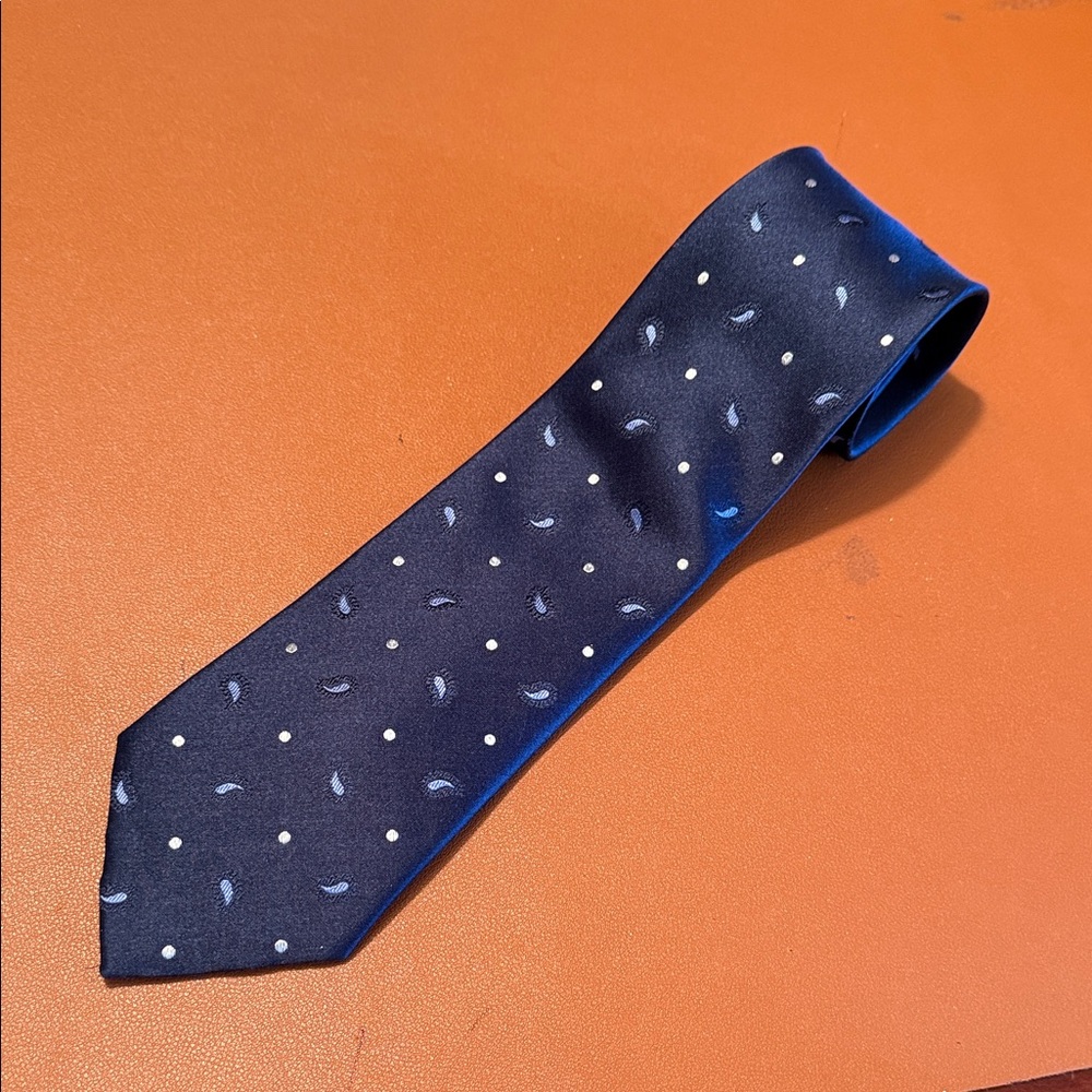 Promo Uomo Navy Blue Tie with White Dots